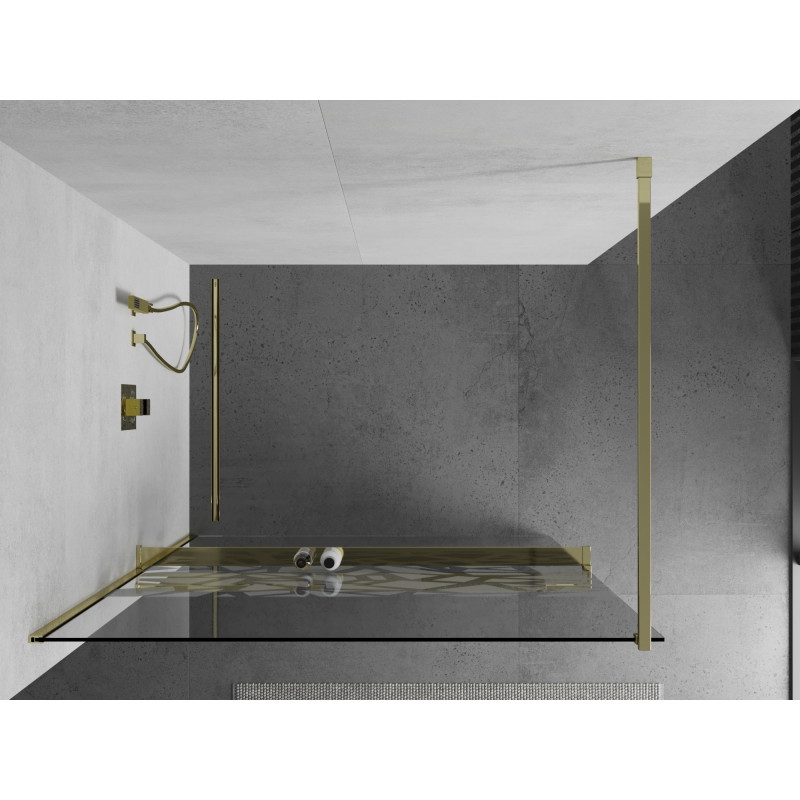 Mexen Kioto+ Duschwand mit Ablage Walk-in 100 x 200 cm, weißes Muster, gold - 800-100-121-50-85