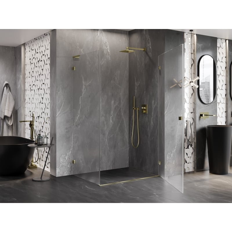 Mexen Lunar-B L Duschkabine schwenkbar rechts 90 x 80 cm, transparent, gold - 832L-090-080-50-00-P