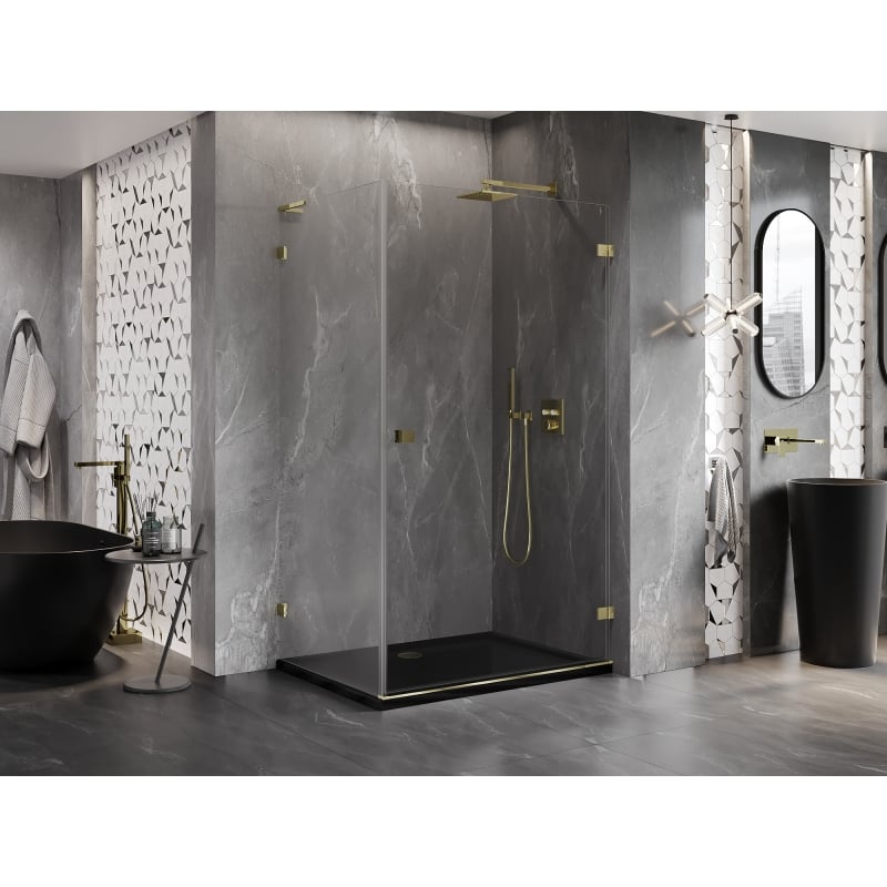 Mexen Lunar-B L Duschkabine, rechts öffnend, 95 x 80 cm, transparent, gold - 832L-095-080-50-00-P