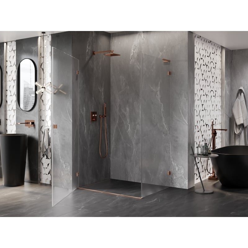 Mexen Lunar-B L Duschkabine schwenkbar links 100 x 80 cm, transparent, gebürstetes Kupfer - 832L-100-080-65-00-L