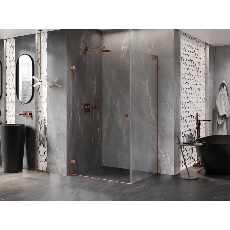 Mexen Lunar-B L Duschkabine schwenkbar links 95 x 90 cm, transparent, gebürstetes Kupfer - 832L-095-090-65-00-L