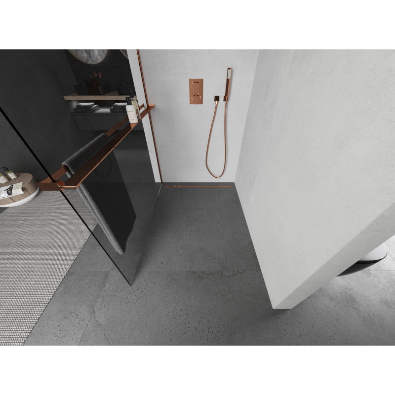 Mexen Kioto+ Duschwand mit Regal Walk-in 80 x 200 cm, transparent, Roségold - 800-080-121-60-00