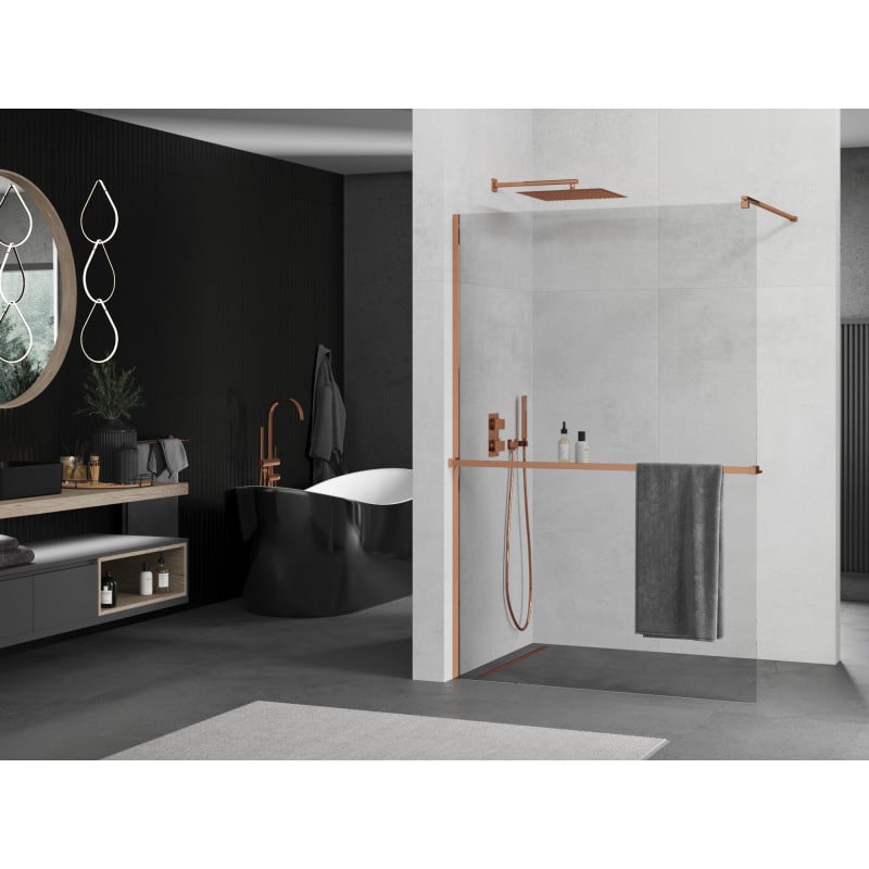 Mexen Kioto+ Duschwand mit Regal Walk-in 90 x 200 cm, transparent, Roségold - 800-090-121-60-00