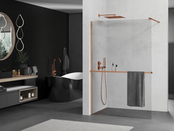 Mexen Kioto+ Duschabtrennung mit Regal Walk-in 100 x 200 cm, transparent, Roségold - 800-100-121-60-00
