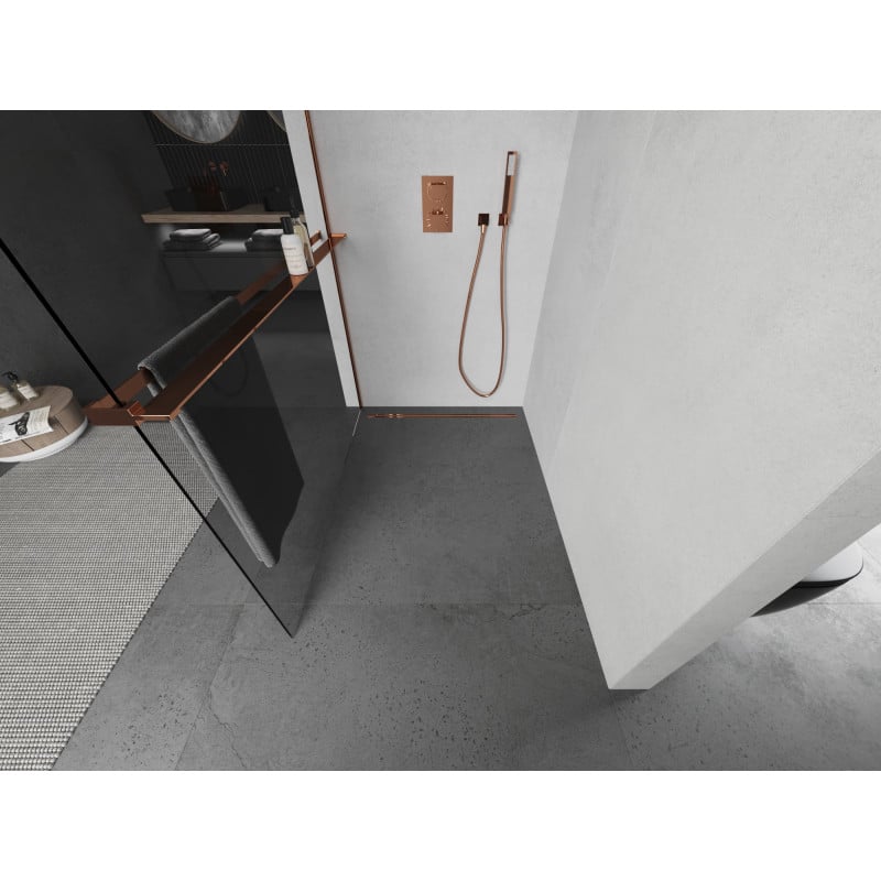 Mexen Kioto+ Duschtrennwand mit Ablage Walk-in 140 x 200 cm, transparent, Roségold - 800-140-121-60-00