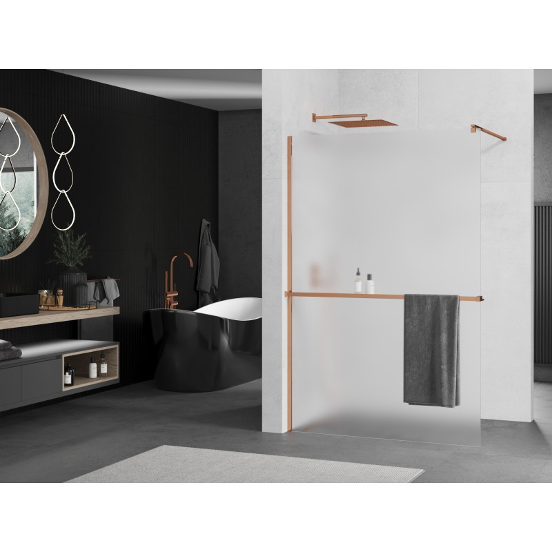 Mexen Kioto+ Duschwand mit Regal Walk-in 90 x 200 cm, Milchglas, Roségold - 800-090-121-60-30