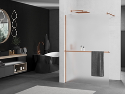 Mexen Kioto+ Duschwand mit Regal Walk-in 120 x 200 cm, Frost, Roségold - 800-120-121-60-30