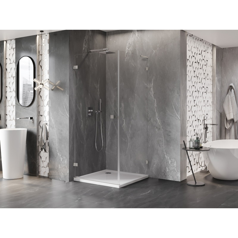 Mexen Lunar-B L schwenkbare Duschkabine links 80 x 80 cm, transparent, gebürsteter Nickel- 832L-080-080-97-00-L