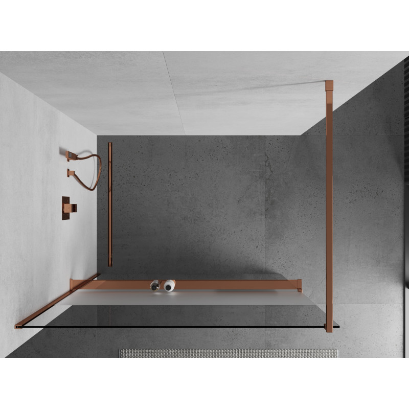 Mexen Kioto+ Duschwand mit Regal Walk-in 70 x 200 cm, transparent/matt, Roségold - 800-070-121-60-35