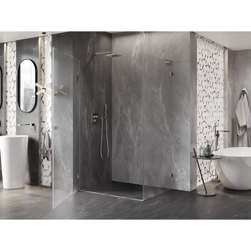 Mexen Lunar-B L Duschkabine schwenkbar links 100 x 80 cm, transparent, gebürstetes Nickel- 832L-100-080-97-00-L