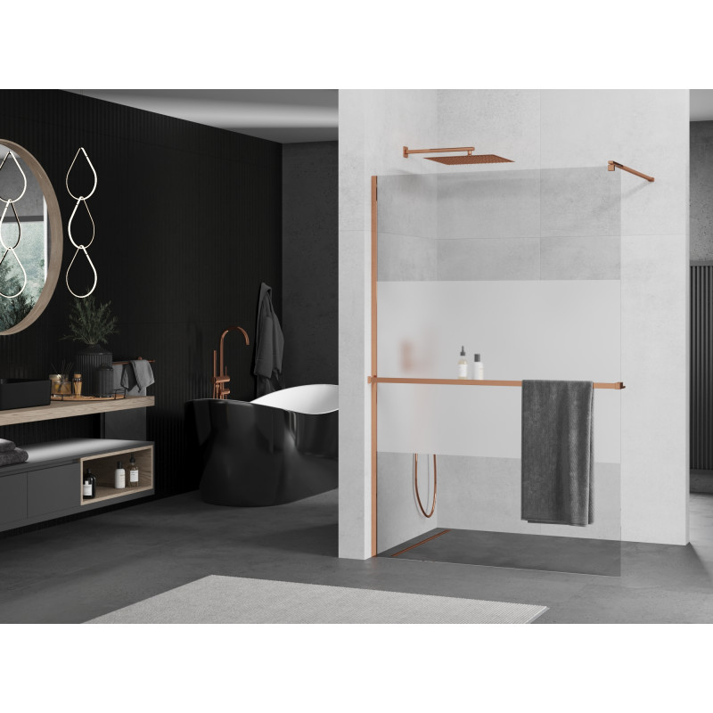 Mexen Kioto+ Duschwand mit Ablage Walk-in 110 x 200 cm, transparent/matt, Roségold - 800-110-121-60-35