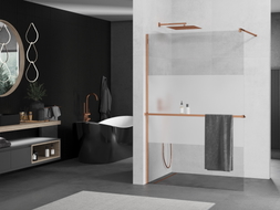 Mexen Kioto+ Duschwand mit Ablage Walk-in 110 x 200 cm, transparent/matt, Roségold - 800-110-121-60-35