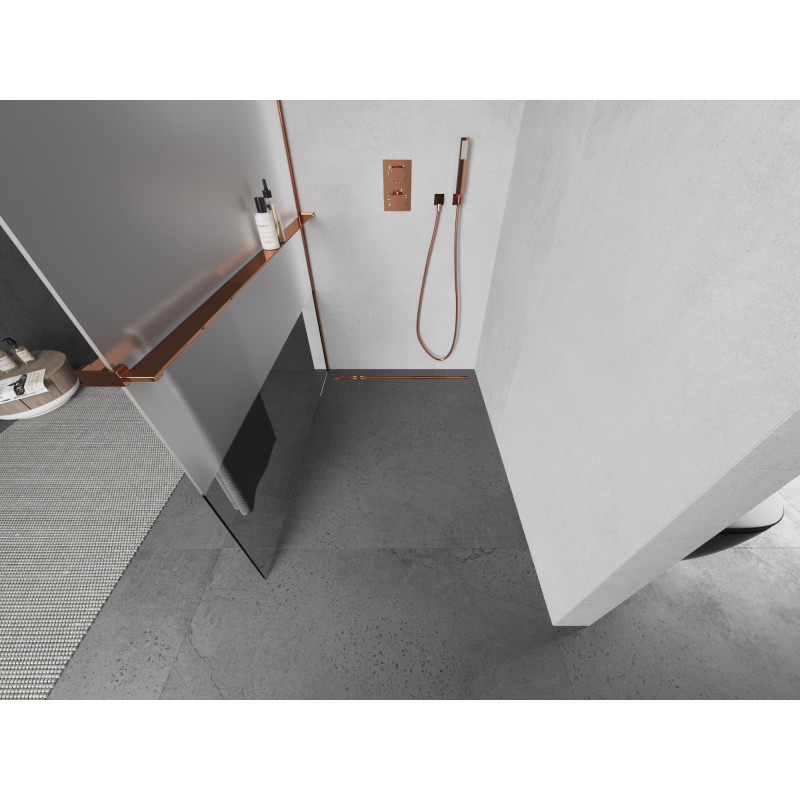 Mexen Kioto+ Duschwand mit Regal Walk-in 120 x 200 cm, transparent/matt, Roségold - 800-120-121-60-35