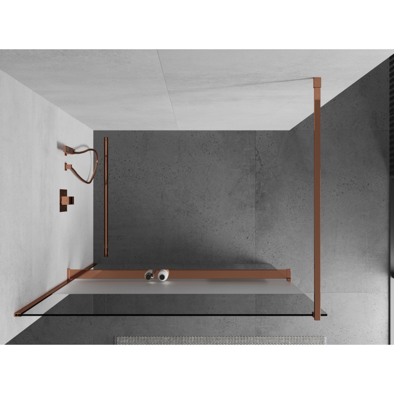 Mexen Kioto+ Duschwand mit Ablage Walk-in 110 x 200 cm, transparent/Mattglas, Roségold - 800-110-121-60-35