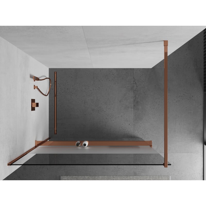Mexen Kioto+ Duschwand mit Regal Walk-in 120 x 200 cm, transparent/frost, Roségold - 800-120-121-60-35