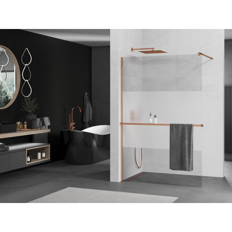 Mexen Kioto+ Duschwand mit Regal Walk-in 80 x 200 cm, transparent/matt, Roségold - 800-080-121-60-35