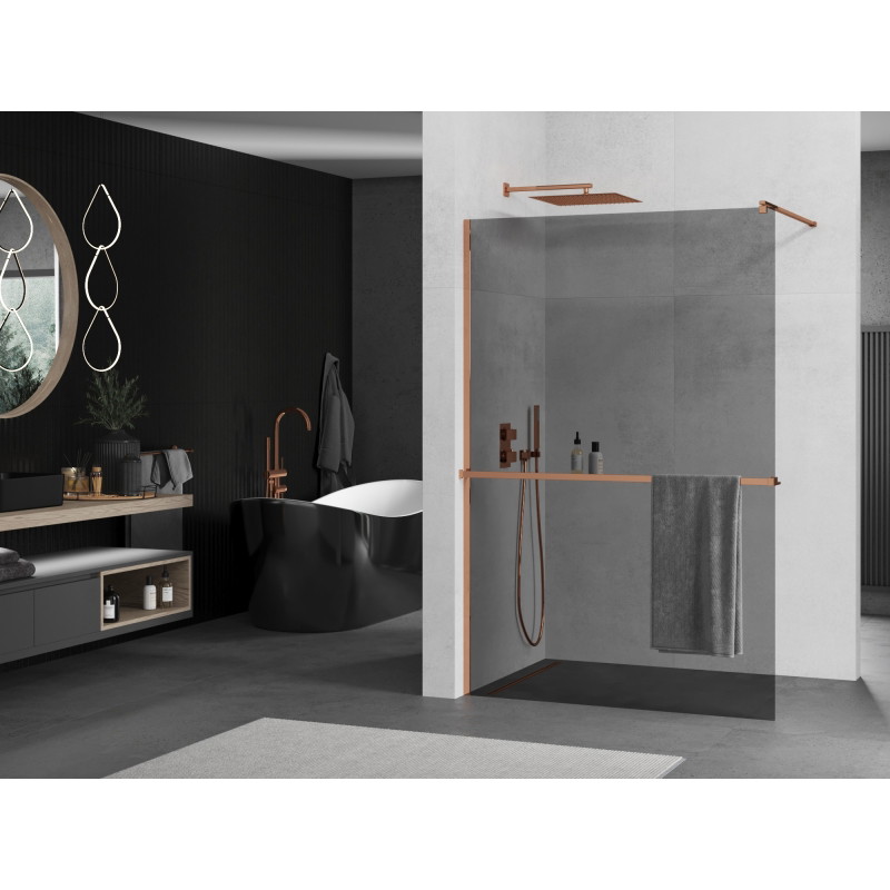 Mexen Kioto+ Duschwand mit Ablage Walk-in 80 x 200 cm, Graphit, Roségold - 800-080-121-60-40
