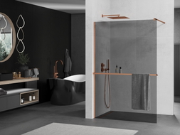 Mexen Kioto+ Duschwand mit Regal Walk-in 90 x 200 cm, Graphit, Roségold - 800-090-121-60-40