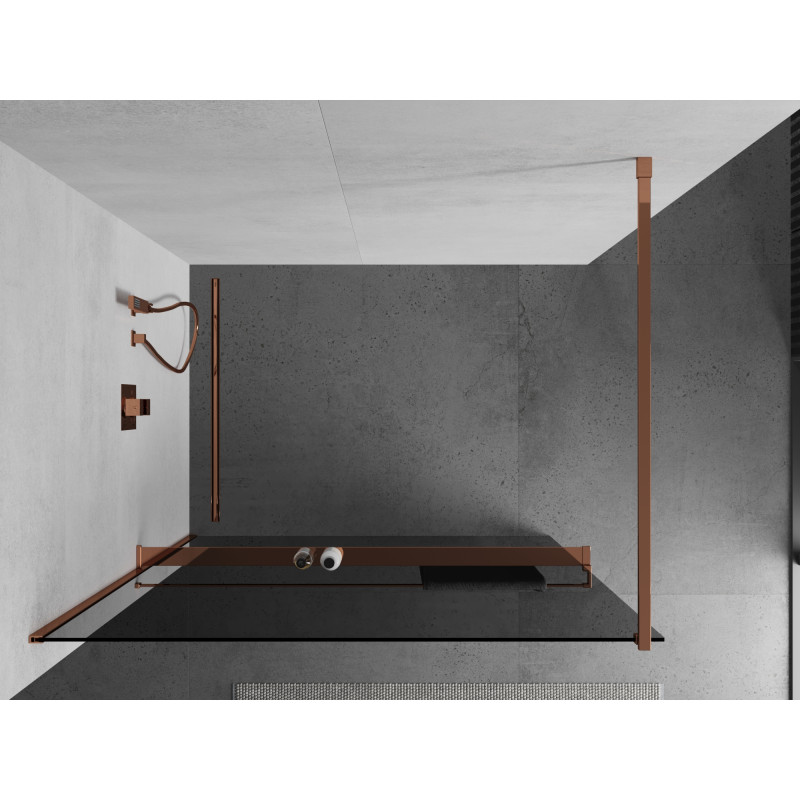 Mexen Kioto+ Duschwand mit Regal Walk-in 100 x 200 cm, Graphit, Roségold - 800-100-121-60-40