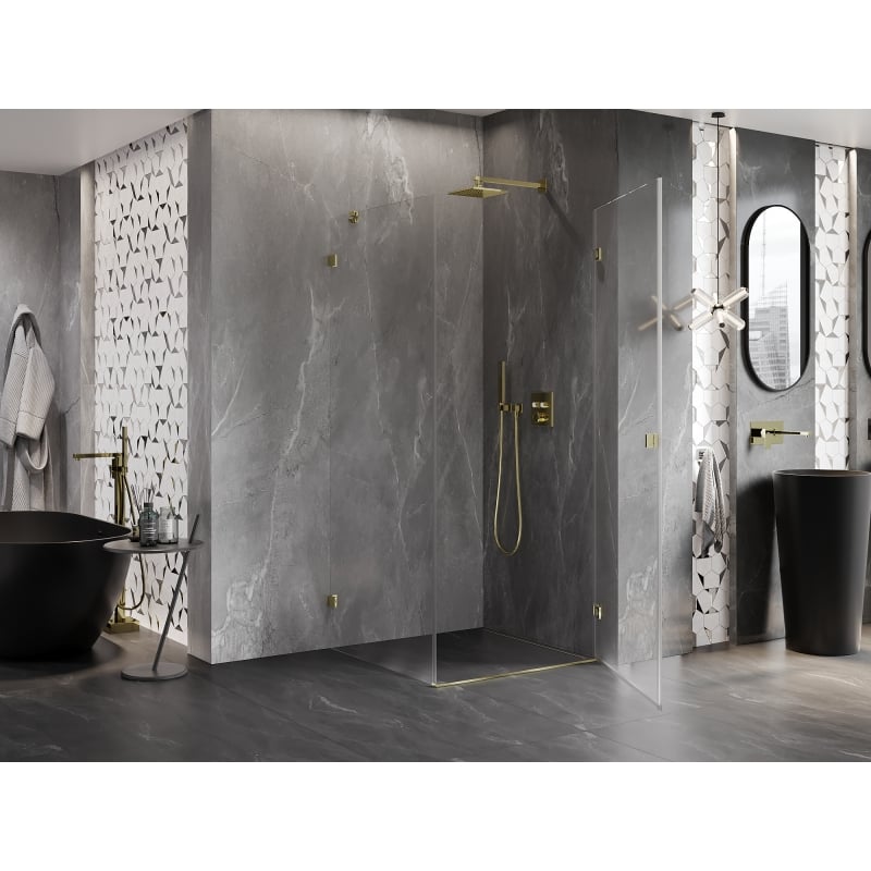 Mexen Lunar-B L Duschkabine Anschlag rechts 90 x 90 cm, transparent, gold - 832L-090-090-50-00-P