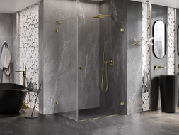 Mexen Lunar-B L Duschkabine schwenkbar rechts 95 x 90 cm, transparent, gold - 832L-095-090-50-00-P