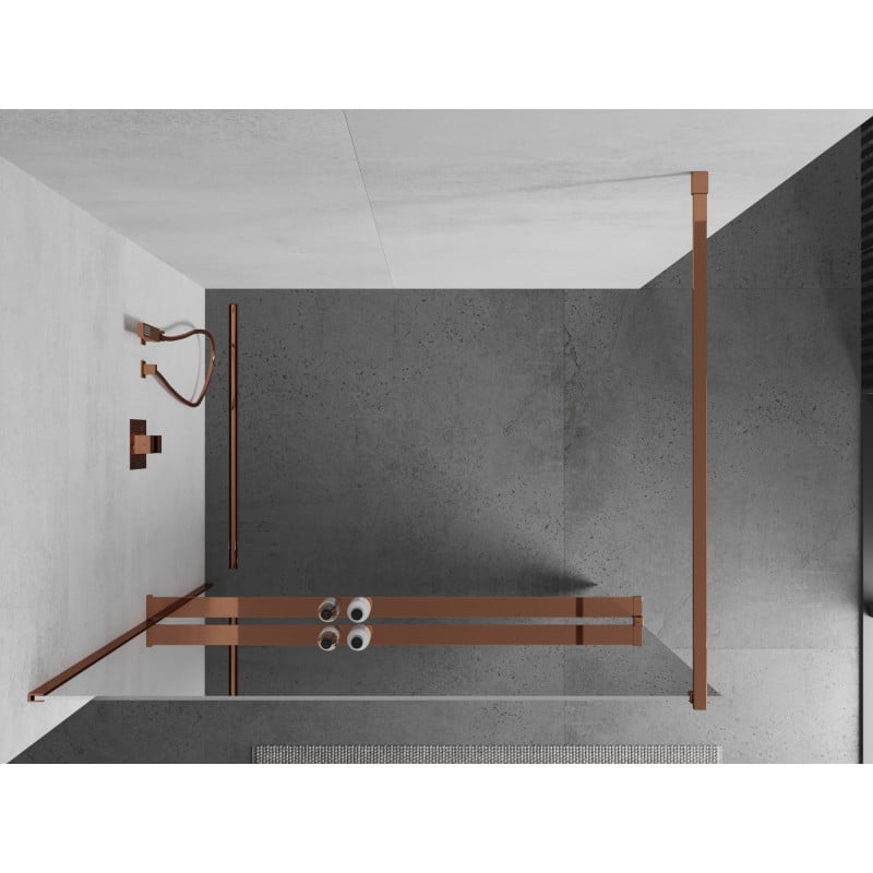 Mexen Kioto+ Duschwand mit Ablage Walk-in, 70 x 200 cm, Spiegel, Roségold - 800-070-121-60-50