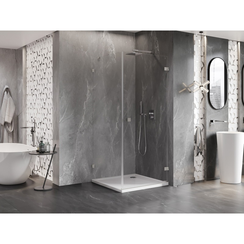 Mexen Lunar-B Duschkabine Schwenkbar Rechts 90 x 90 cm, Transparent, Gebürsteter Nickel - 832-090-090-97-00-P