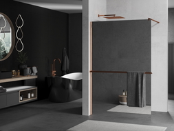 Mexen Kioto+ Duschwand mit Ablage Walk-in 90 x 200 cm, Spiegel, Roségold - 800-090-121-60-50