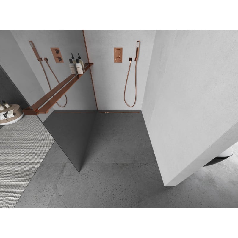 Mexen Kioto+ Duschwand mit Regal Walk-in 110 x 200 cm, Spiegel, Roségold - 800-110-121-60-50