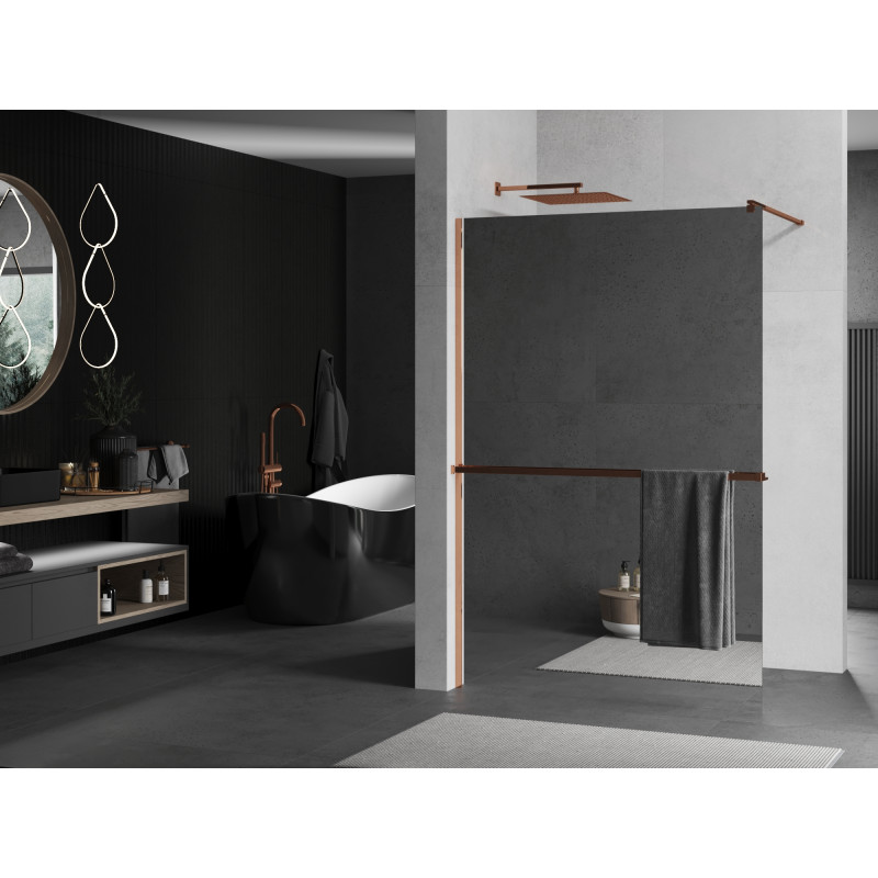 Mexen Kioto+ Duschwand mit Ablage Walk-in 110 x 200 cm, Spiegel, Roségold - 800-110-121-60-50