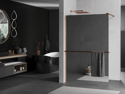 Mexen Kioto+ Duschwand mit Regal Walk-in 110 x 200 cm, Spiegel, Roségold - 800-110-121-60-50