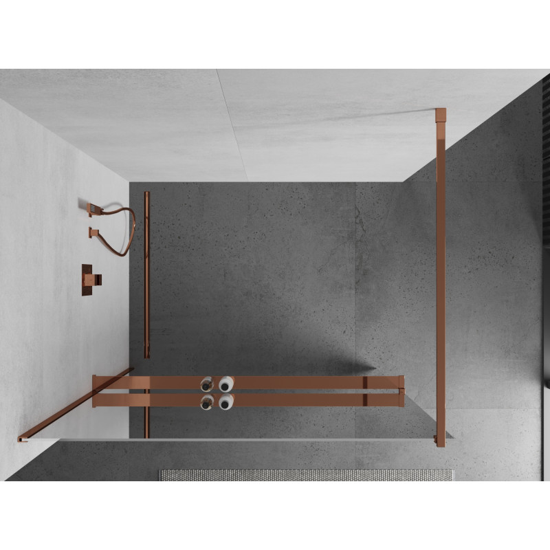 Mexen Kioto+ Duschwand mit Ablage Walk-in 110 x 200 cm, Spiegel, Roségold - 800-110-121-60-50