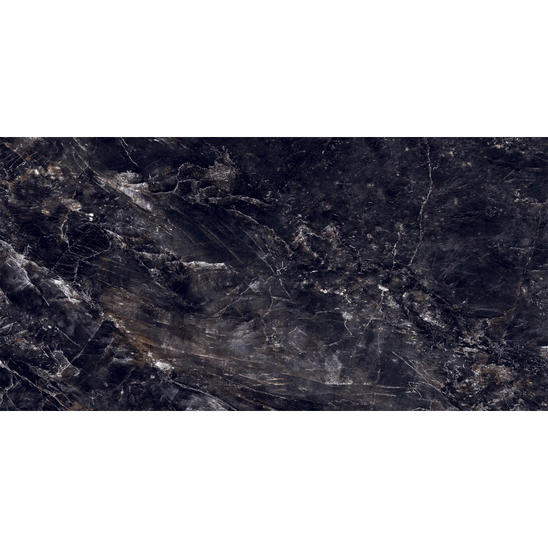 Mexen Rokocha Schwarz glasiertes Feinsteinzeug rekt. G1, Boden- und Wandfliese 120 x 60 cm, hochglänzend - TL205-120-060-01