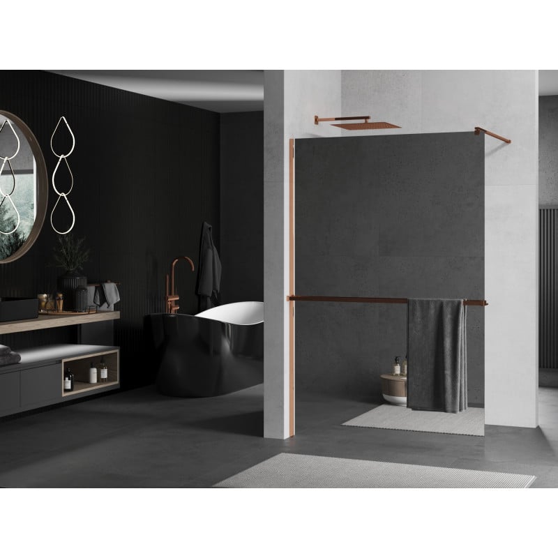Mexen Kioto+ Duschwand mit Ablage Walk-in 120 x 200 cm, Spiegel, Roségold - 800-120-121-60-50