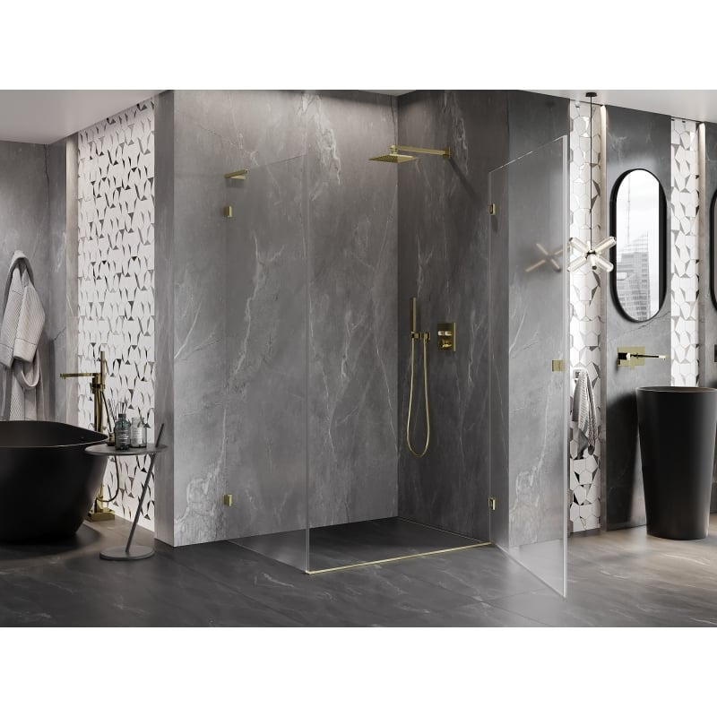 Mexen Lunar-B L Duschkabine Schwingtür rechts 85 x 80 cm, transparent, gebürstetes Gold - 832L-085-080-55-00-P