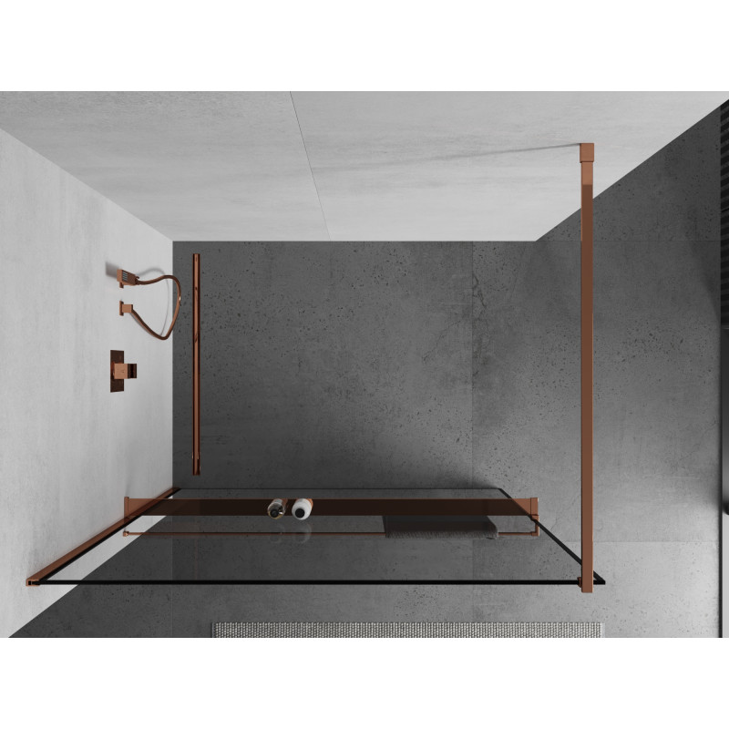 Mexen Kioto+ Duschwand mit Regal Walk-in 80 x 200 cm, schwarzer Rahmen, Roségold - 800-080-121-60-70