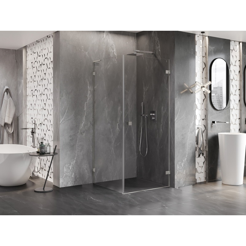 Mexen Lunar-B L Duschkabine, schwenkbar rechts 80 x 80 cm, transparent, gebürstetes Nickel - 832L-080-080-97-00-P