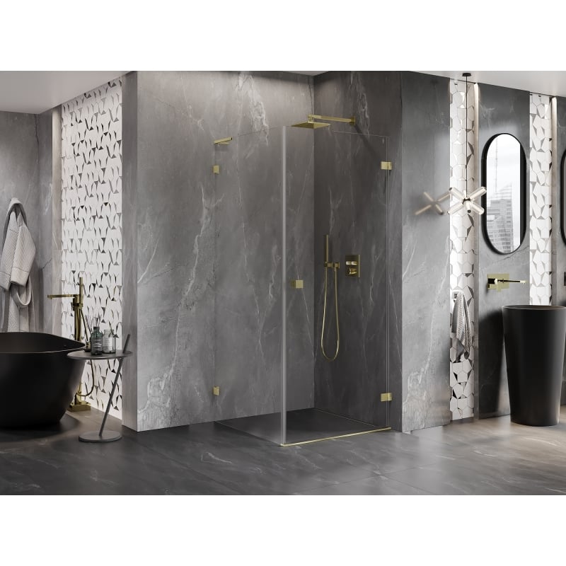 Mexen Lunar-B L Duschkabine schwenkbar rechts 100 x 100 cm, transparent, gebürstetes Gold - 832L-100-100-55-00-P