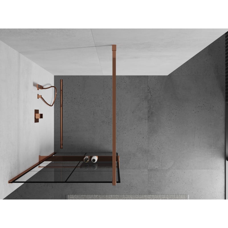Mexen Kioto+ Duschrückwand mit Regal Walk-in 80 x 200 cm, schwarzes Gitter, Roségold - 800-080-121-60-77