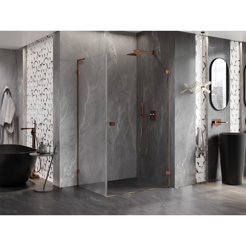Mexen Lunar-B L Duschkabine, rechte Schwingtür 85 x 80 cm, transparent, Roségold - 832L-085-080-60-00-P