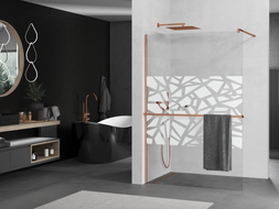 Mexen Kioto+ Duschwand mit Ablage Walk-in 80 x 200 cm, weißes Muster, Roségold - 800-080-121-60-85
