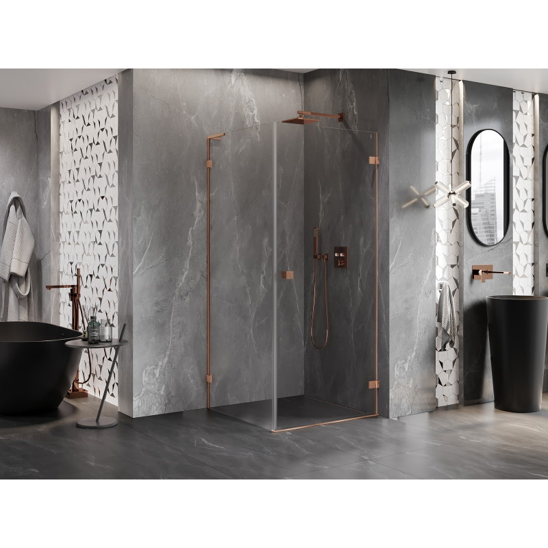 Mexen Lunar-B L Duschkabine, schwenkbar, rechts 90 x 90 cm, transparent, gebürstetes Kupfer - 832L-090-090-65-00-P