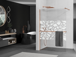 Mexen Kioto+ Duschwand mit Regal Walk-in 100 x 200 cm, weißes Muster, Roségold - 800-100-121-60-85