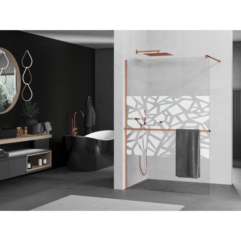 Mexen Kioto+ Duschwand mit Ablage Walk-in 120 x 200 cm, weißes Muster, Roségold - 800-120-121-60-85