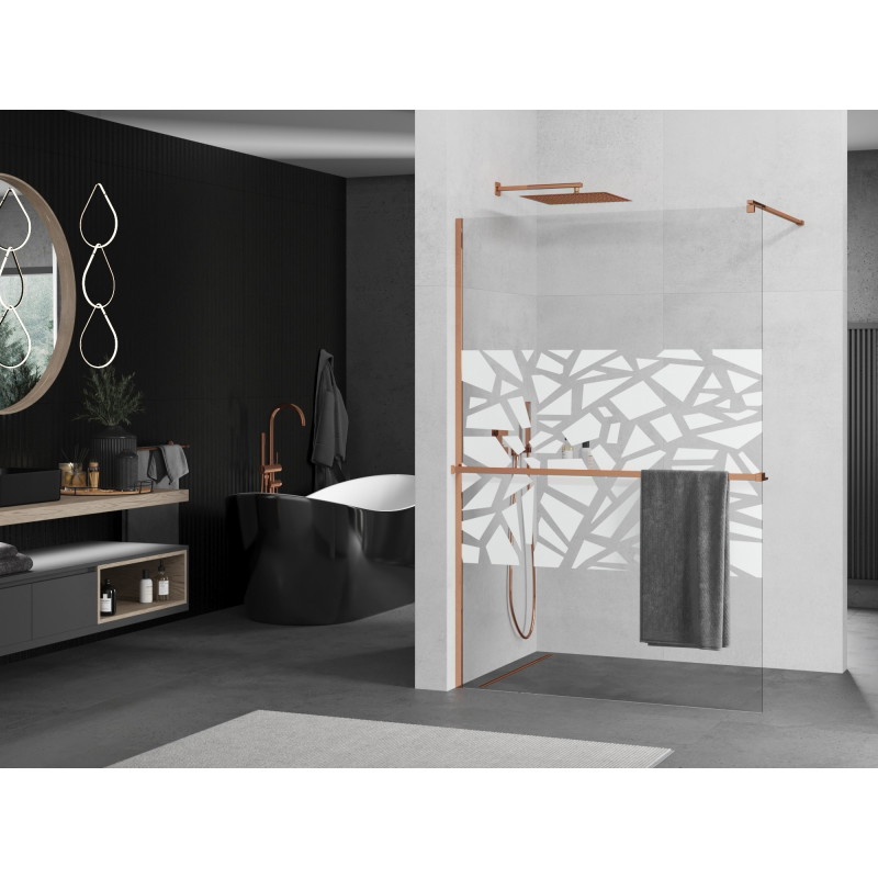Mexen Kioto+ Duschwand mit Regal Walk-in 120 x 200 cm, weißes Muster, Roségold - 800-120-121-60-85