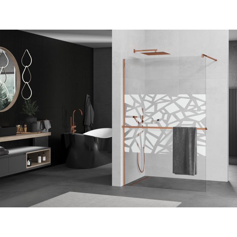 Mexen Kioto+ Duschwand mit Ablage Walk-in 130 x 200 cm, weißes Muster, Roségold - 800-130-121-60-85
