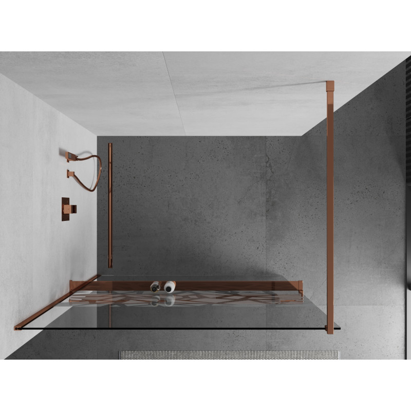 Mexen Kioto+ Duschwand mit Ablage Walk-in 130 x 200 cm, weißes Muster, Roségold - 800-130-121-60-85
