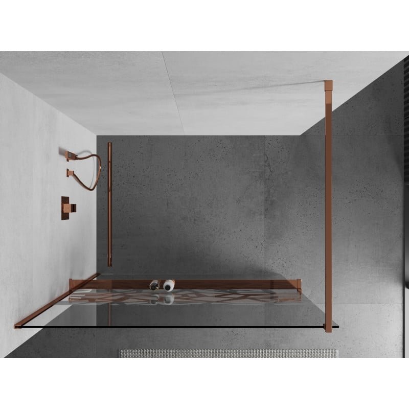 Mexen Kioto+ Duschwand mit Regal Walk-in 130 x 200 cm, weißes Muster, Roségold - 800-130-121-60-85