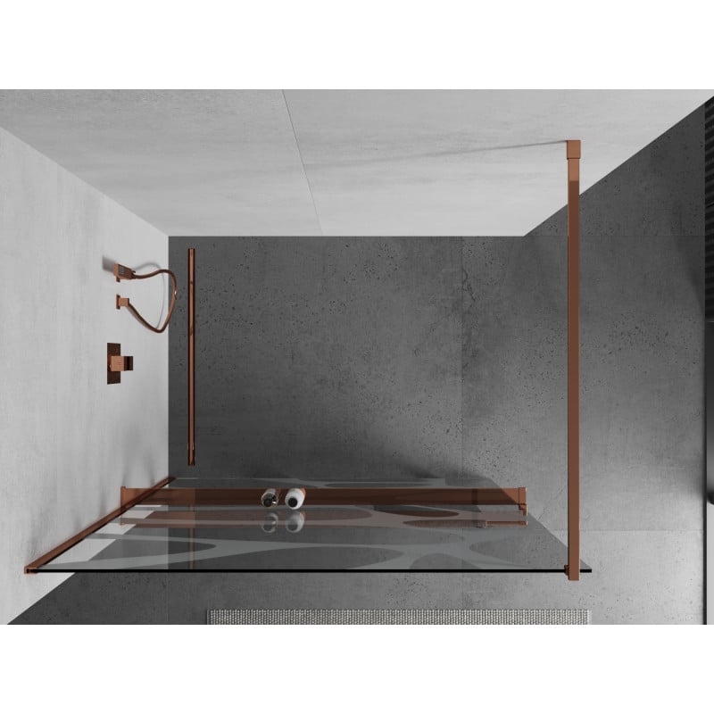Mexen Kioto+ Duschwand mit Ablage Walk-in 110 x 200 cm, weiße Welle, Roségold - 800-110-121-60-97