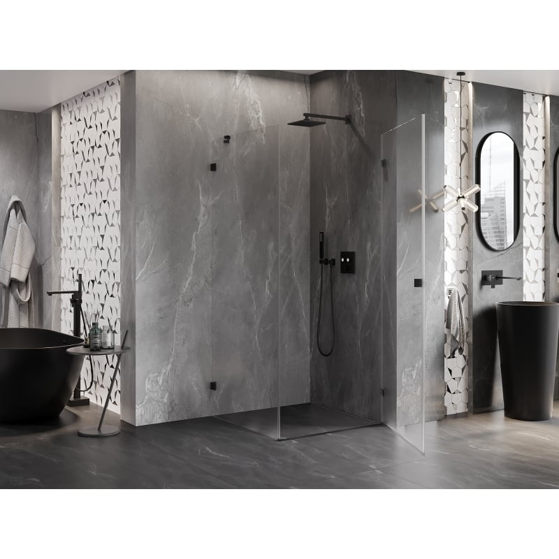 Mexen Lunar-B L Duschkabine schwenkbar rechts 80 x 80 cm, transparent, schwarz - 832L-080-080-70-00-P